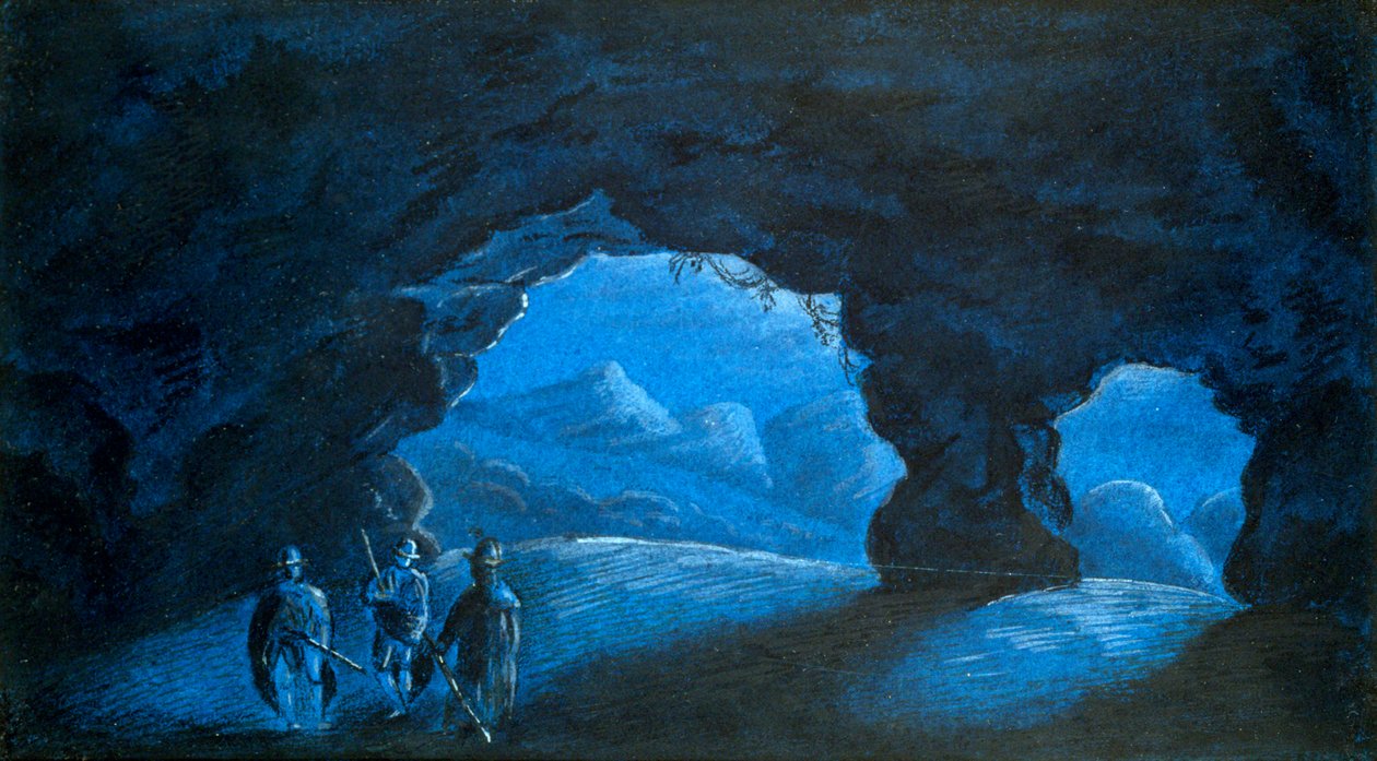 Três pessoas em uma caverna nas montanhas, 1825 de George Sand