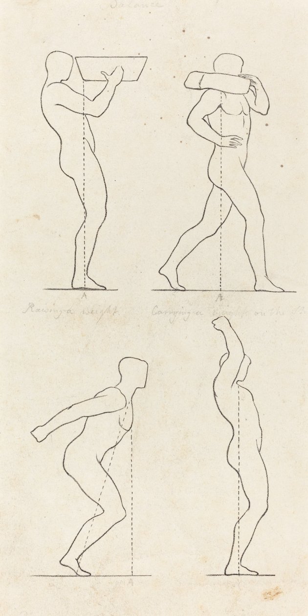 Carregando um peso; Preparando-se para saltar e descer de George Scharf after John Flaxman