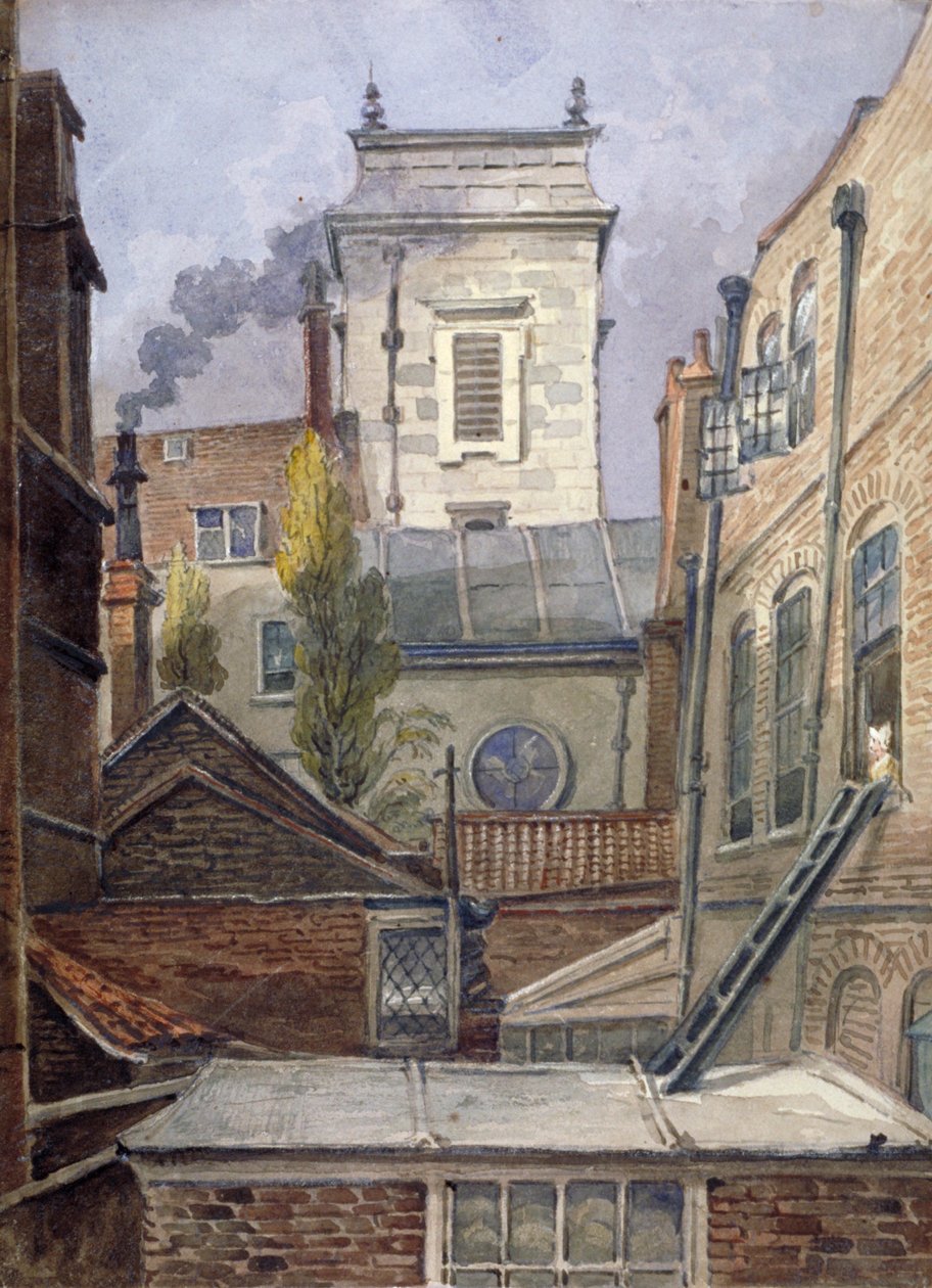 A torre da Igreja de St George Botolph Lane, City of London, c1830. de George Shepheard
