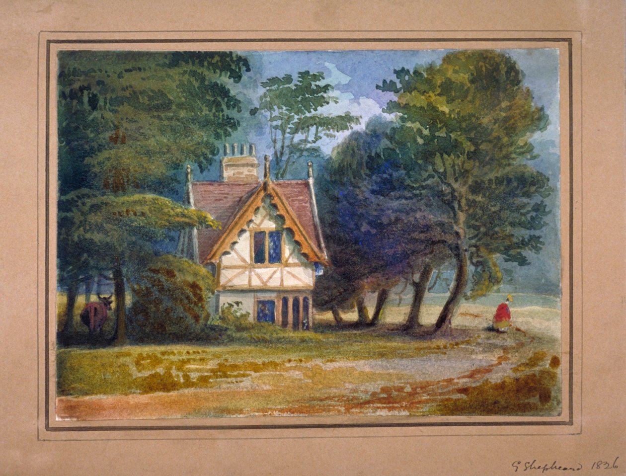 Vista do lodge em Hyde Park, Londres, 1826. de George Shepheard