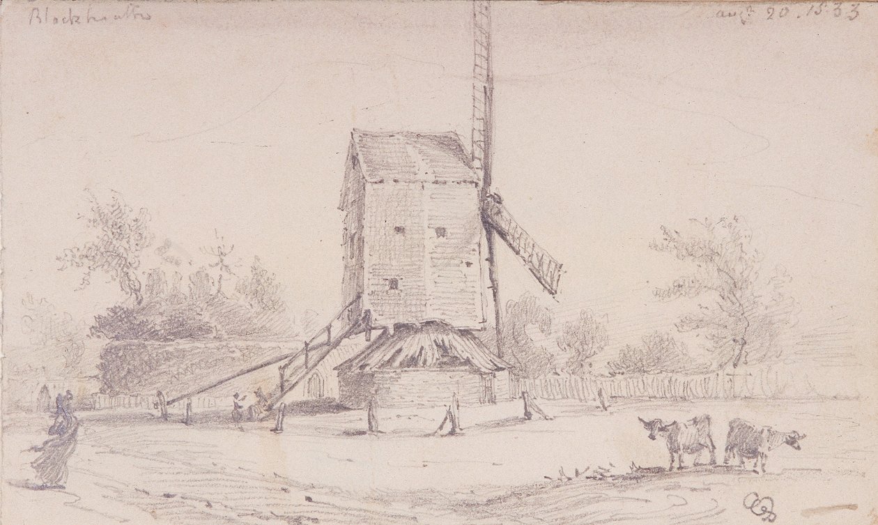 Vista do moinho de vento em Blackheath, Greenwich, Londres, 1833 de George Shepheard
