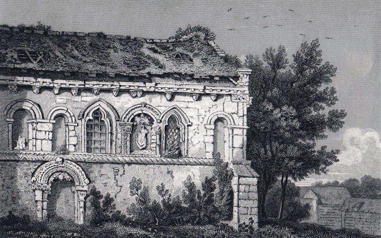 Berfrestone" (DB) Igreja de São Nicolau Gravura de 1829 Barfrestone Kent Inglaterra de George Shepherd