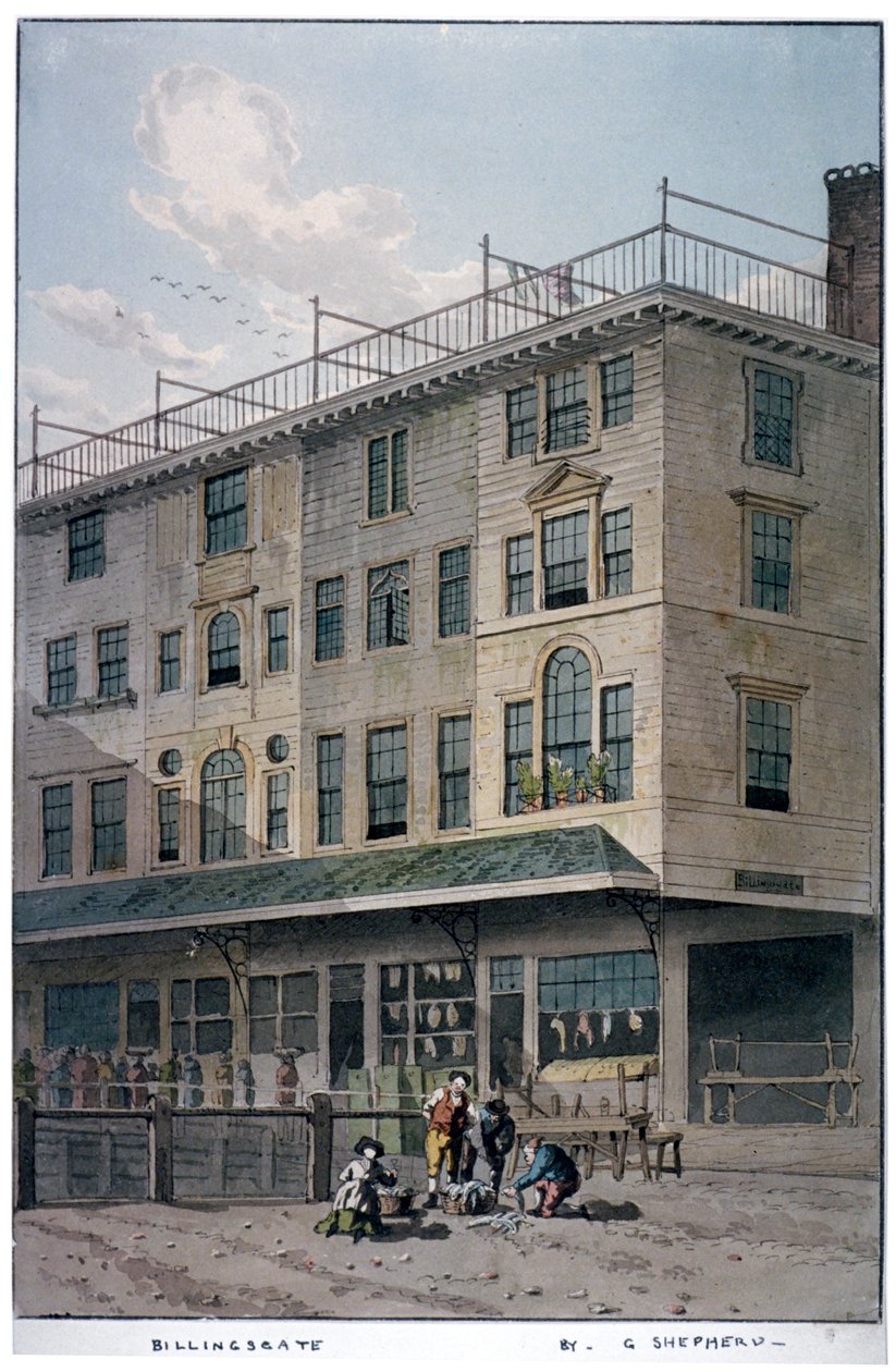 Mercado Billingsgate, Cidade de Londres, c1810. de George Shepherd