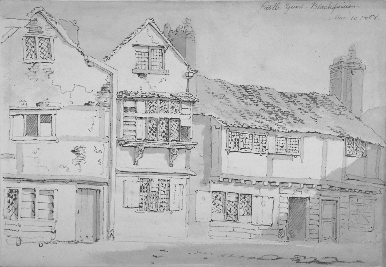 Edifícios em Castle Yard, Blackfriars, cidade de Londres, 1808 de George Shepherd