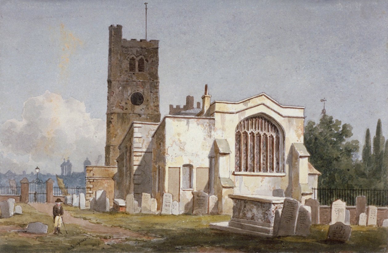 Igreja de Santa Maria em Lambeth, Londres, c1810 de George Shepherd