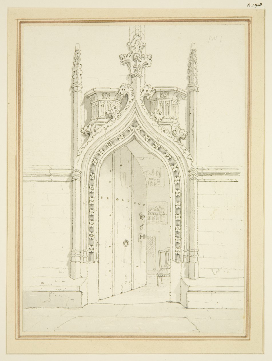 Porta da Sacristia de Santa Maria Redcliffe, c.1812 (lápis e aguarela sobre papel) de George Shepherd