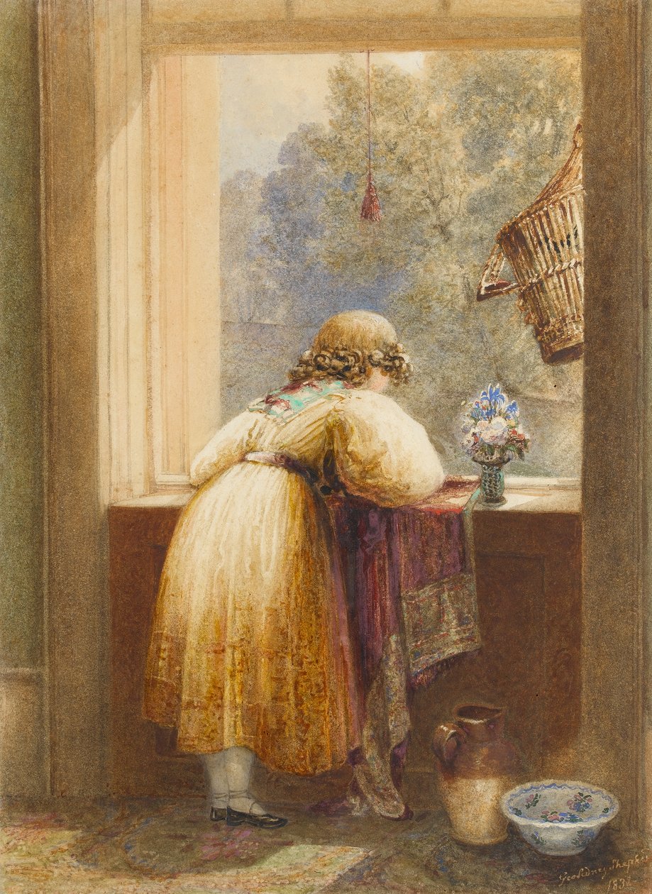 Olhando de uma janela no andar de cima, 1832 (wc no papel) de George Shepherd