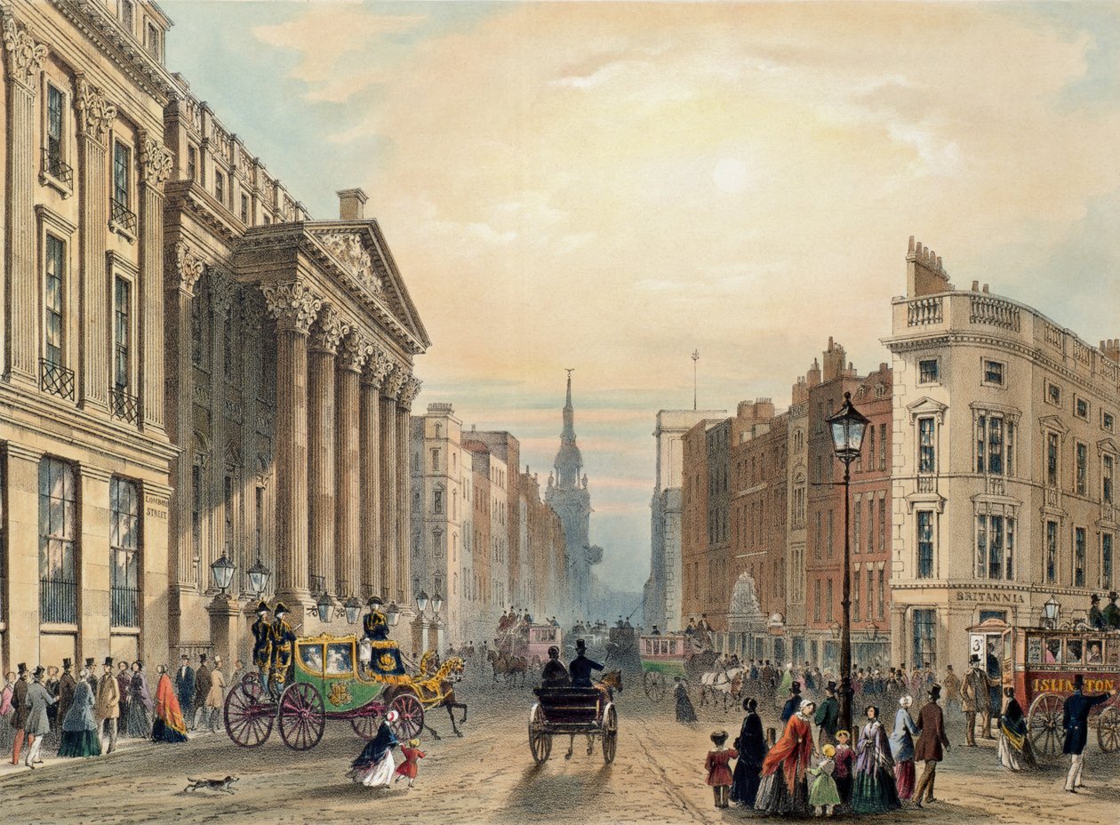 Mansion House olhando para Cheapside, gravado por Thomas Picken (d.1870) publicado por Ackermann 1851 de George Shepherd