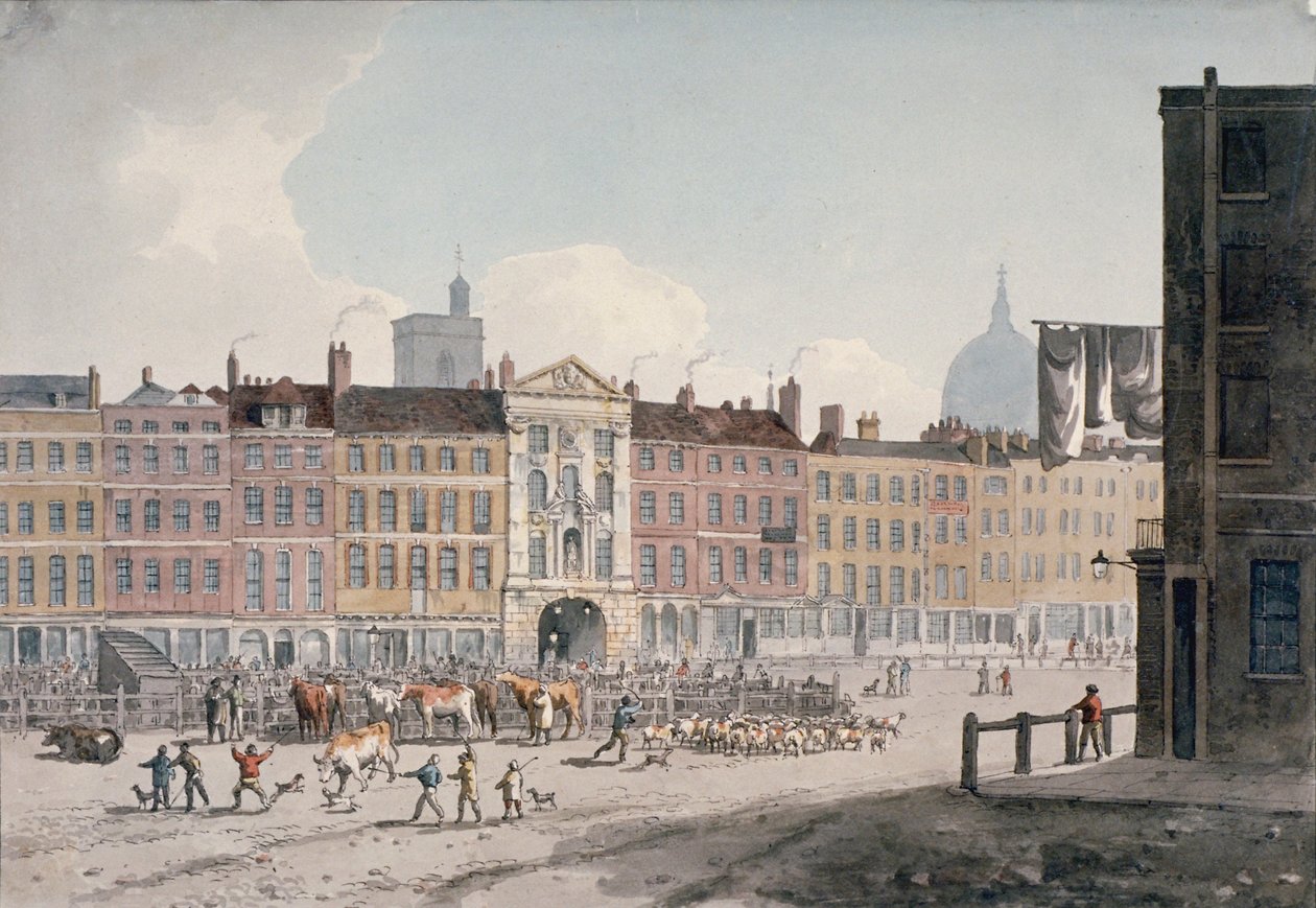 Mercado Smithfield, Cidade de Londres, 1810. de George Shepherd