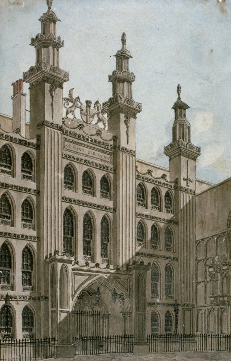 Vista sudoeste da frente do Guildhall, City of London, 1810 de George Shepherd