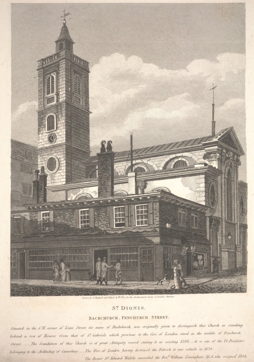 St. Dionis, Backchurch, Fenchurch Street, gravada por William Wise de George Shepherd