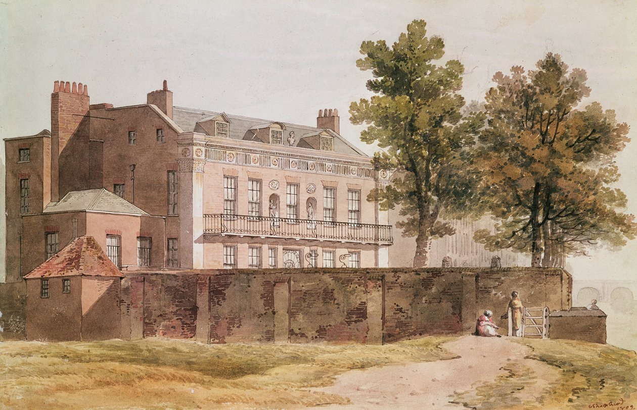 Vista, de, Grosvenor, casa, em, Millbank, 1809 de George Shepherd