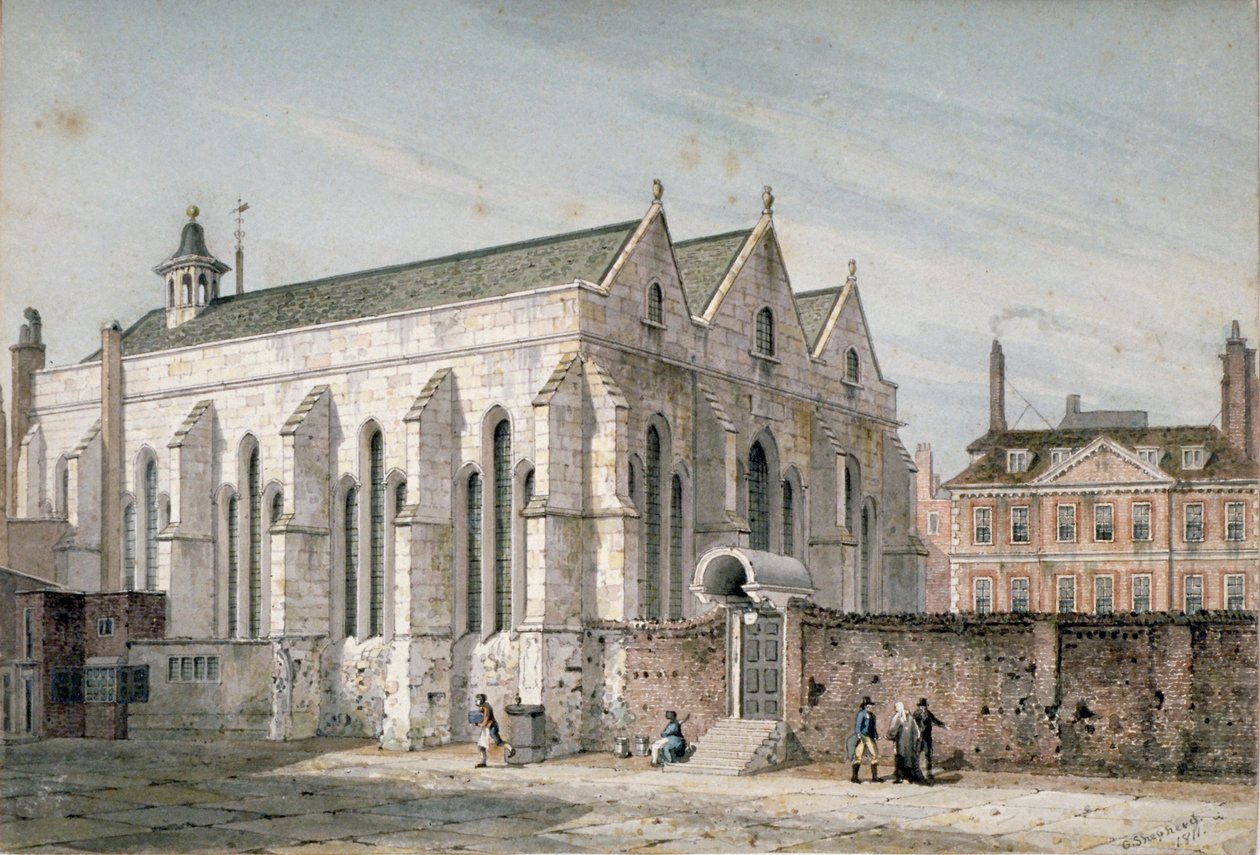 Vista da Igreja do Templo, Cidade de Londres, 1811. de George Shepherd