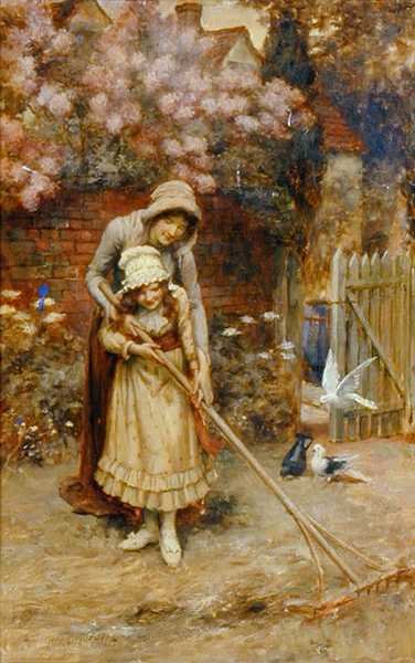 Muitas mãos fazem o trabalho leve (óleo no painel) de George Sheridan Knowles
