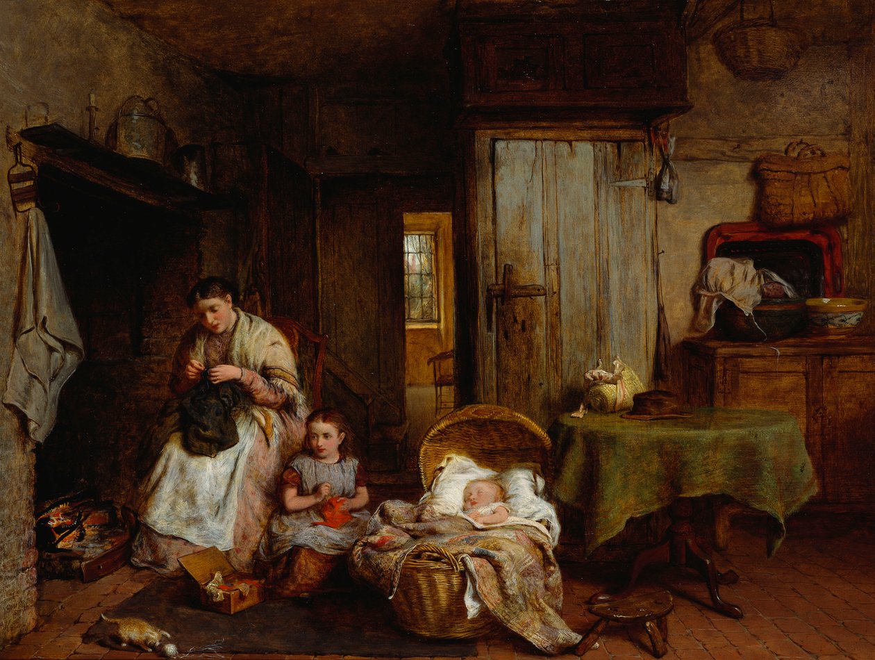 Uma lição de costura junto ao fogo, 1867 de George Smith