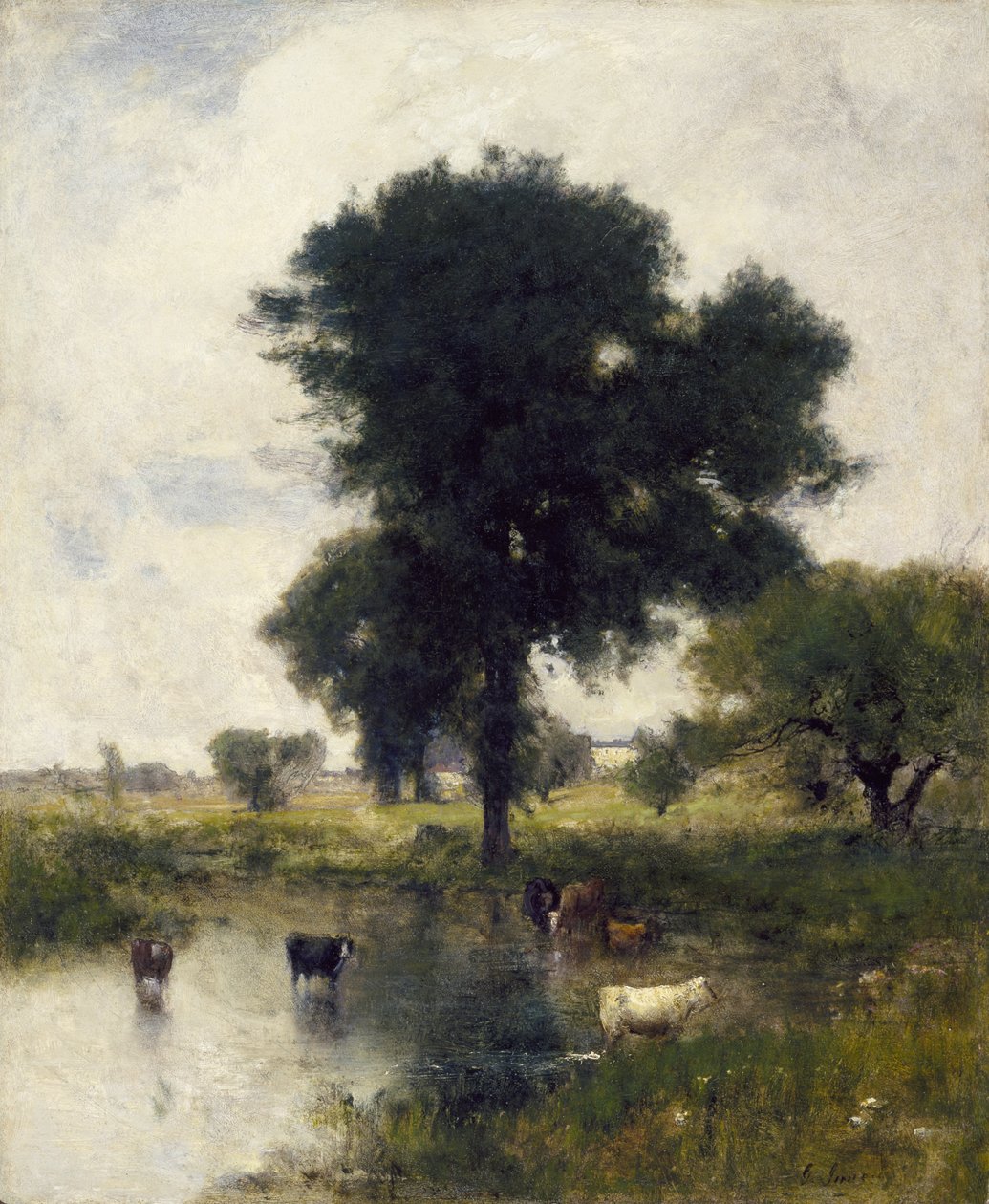 Gado na piscina (uma paisagem de verão), 1880 de George Snr. Inness