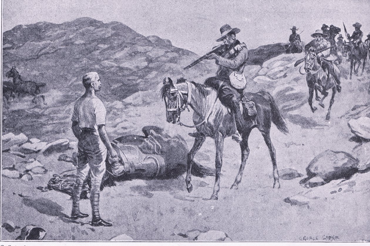 Um ato galante na marcha para Hoopstad, depois de Pretória: A guerra de guerrilha publicada por Harmsworth Bros Limited 1901 de George Soper