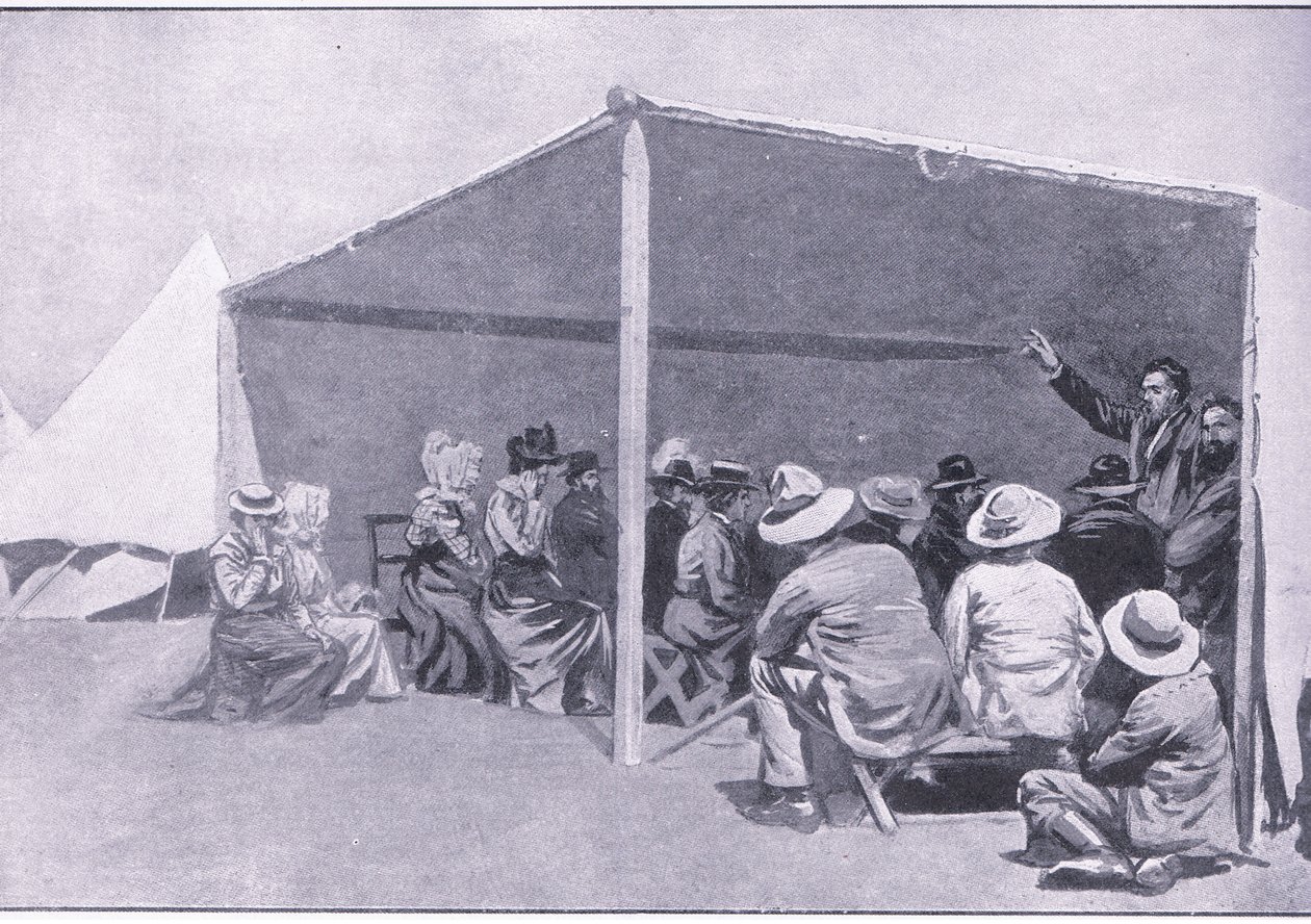 Serviço divino em um campo de refugiados Boer, de After Pretoria: The Guerilla War publicado por Harmsworth Bros Limited, 1901 de George Soper