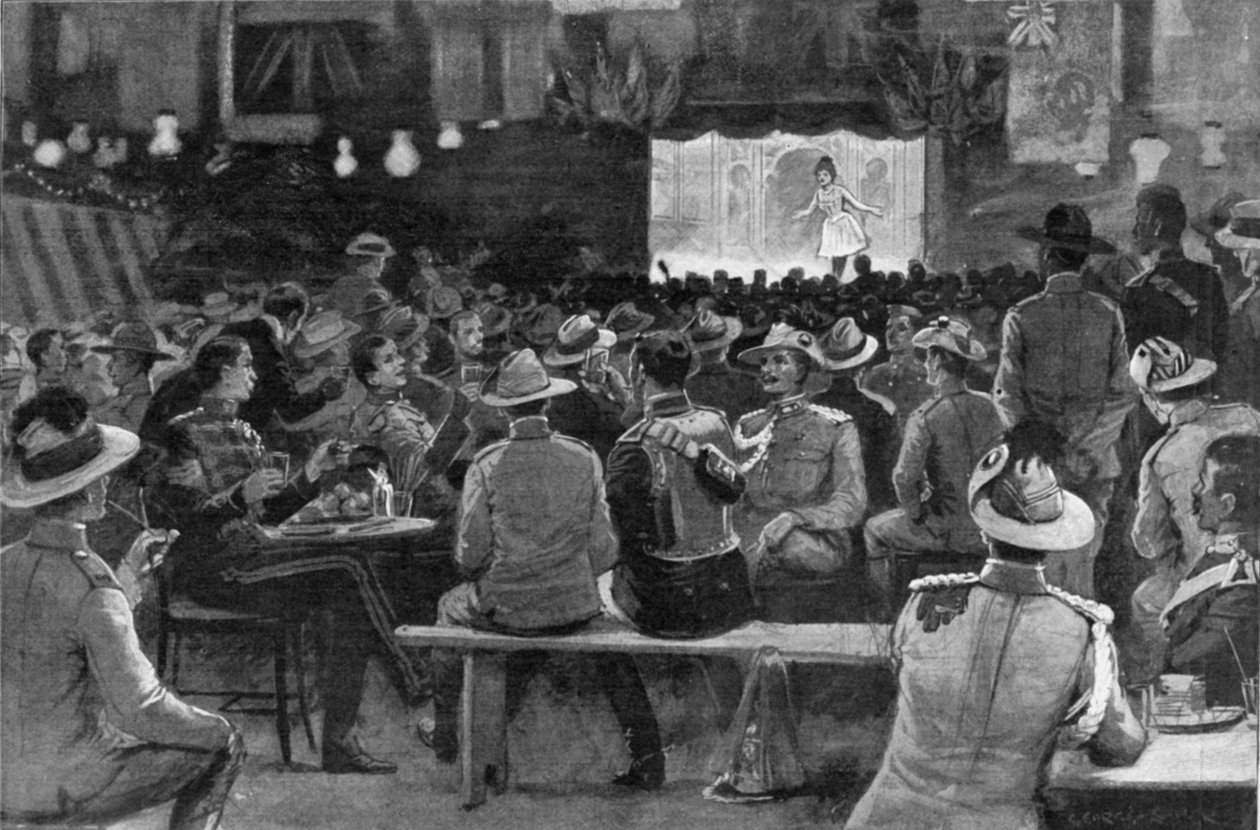 O entretenimento dos coloniais dado pelo Royal Horse Guards em Albany Street Barracks, ilustração de "The Graphic", 19 de julho de 1902 de George Soper