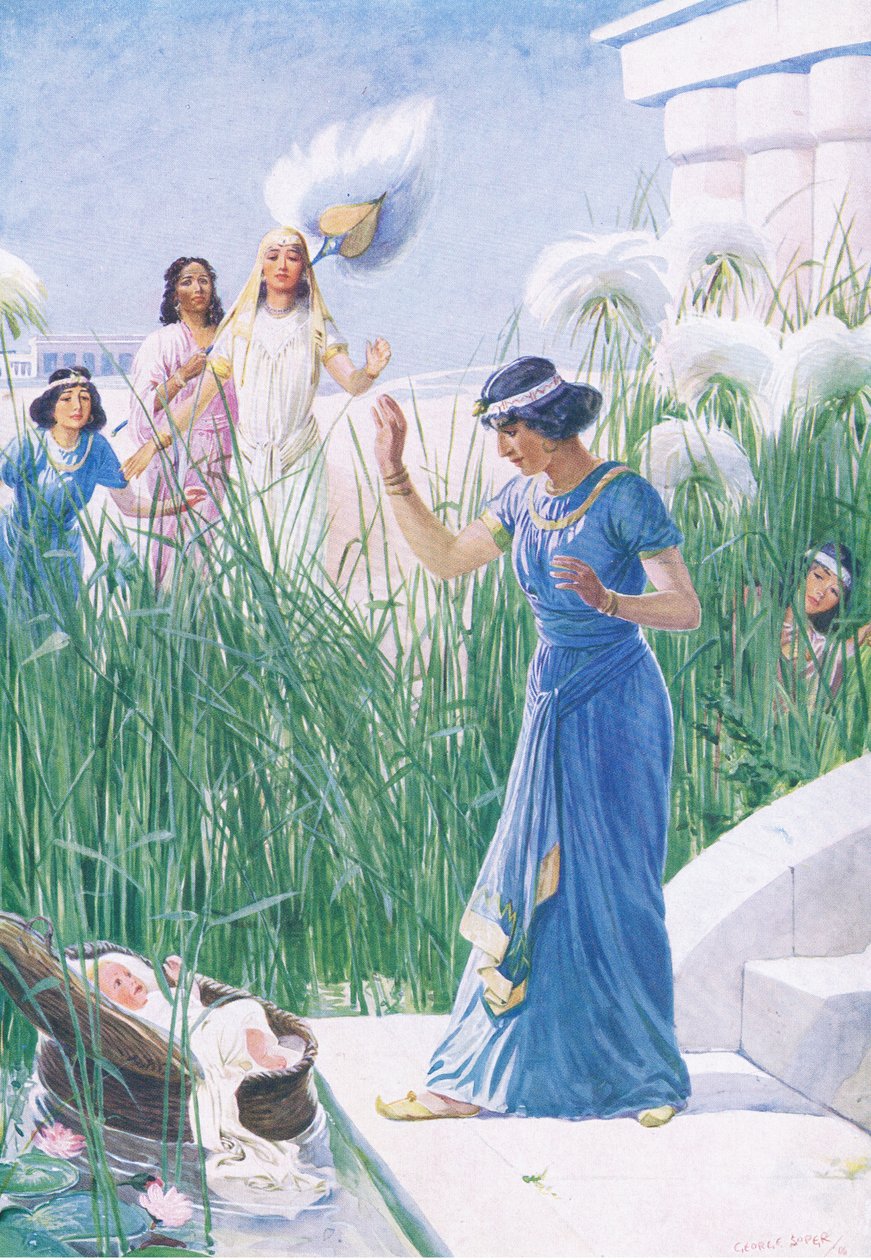 O bebê entre os bullrushes, de The Bible Picture Book, publicado por Thomas Nelson, c.1950 de George Soper
