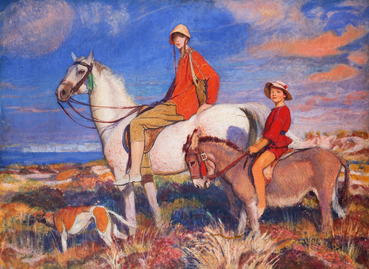 Hilda e Mary em Studland Bay, Dorset, c.1930 (óleo sobre tela) de George Spencer Watson