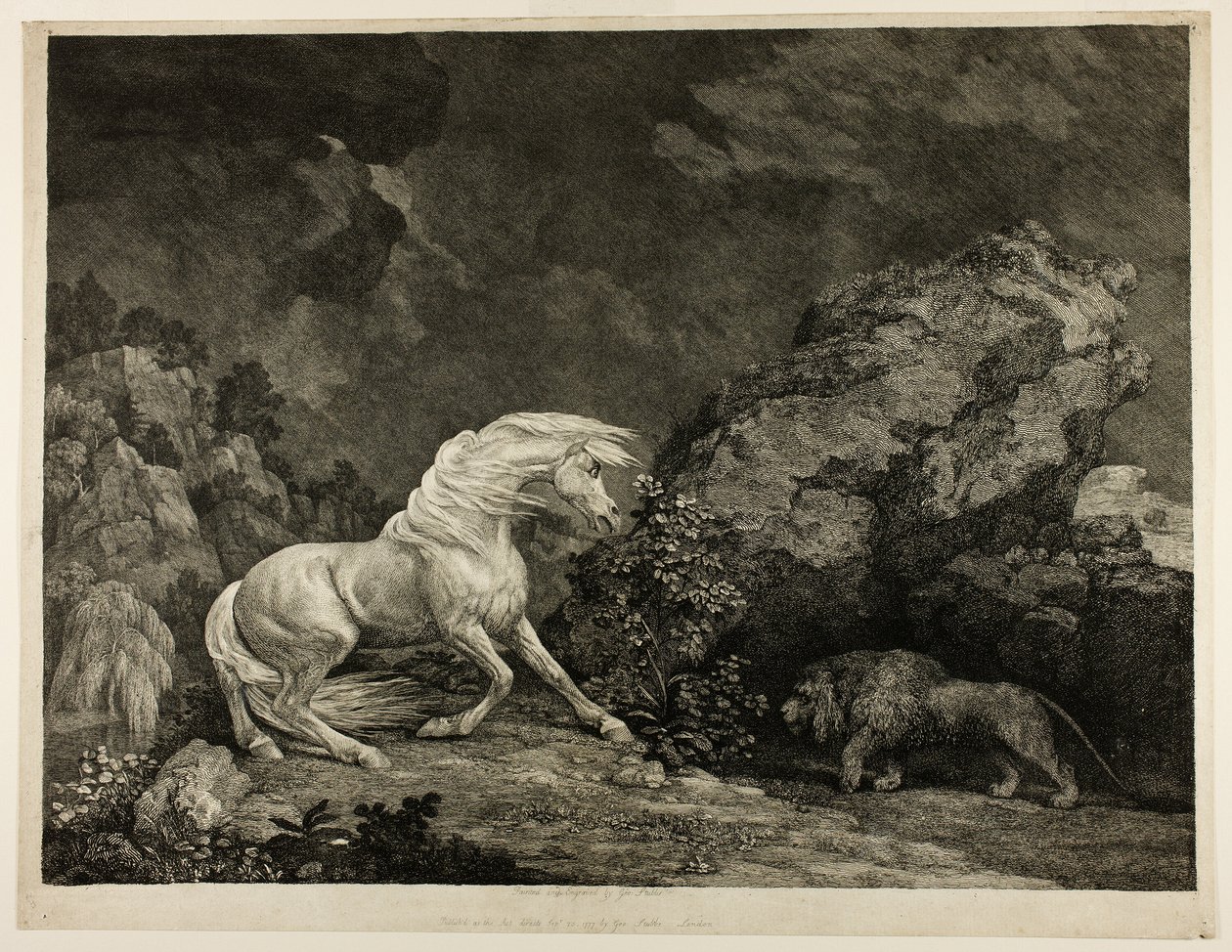 Um cavalo assustado por um leão de George Stubbs