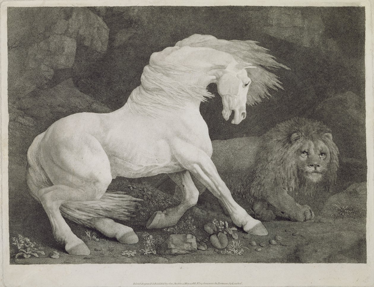 Um cavalo assediado por um leão, gravado pelo artista, bar. 1788 de George Stubbs