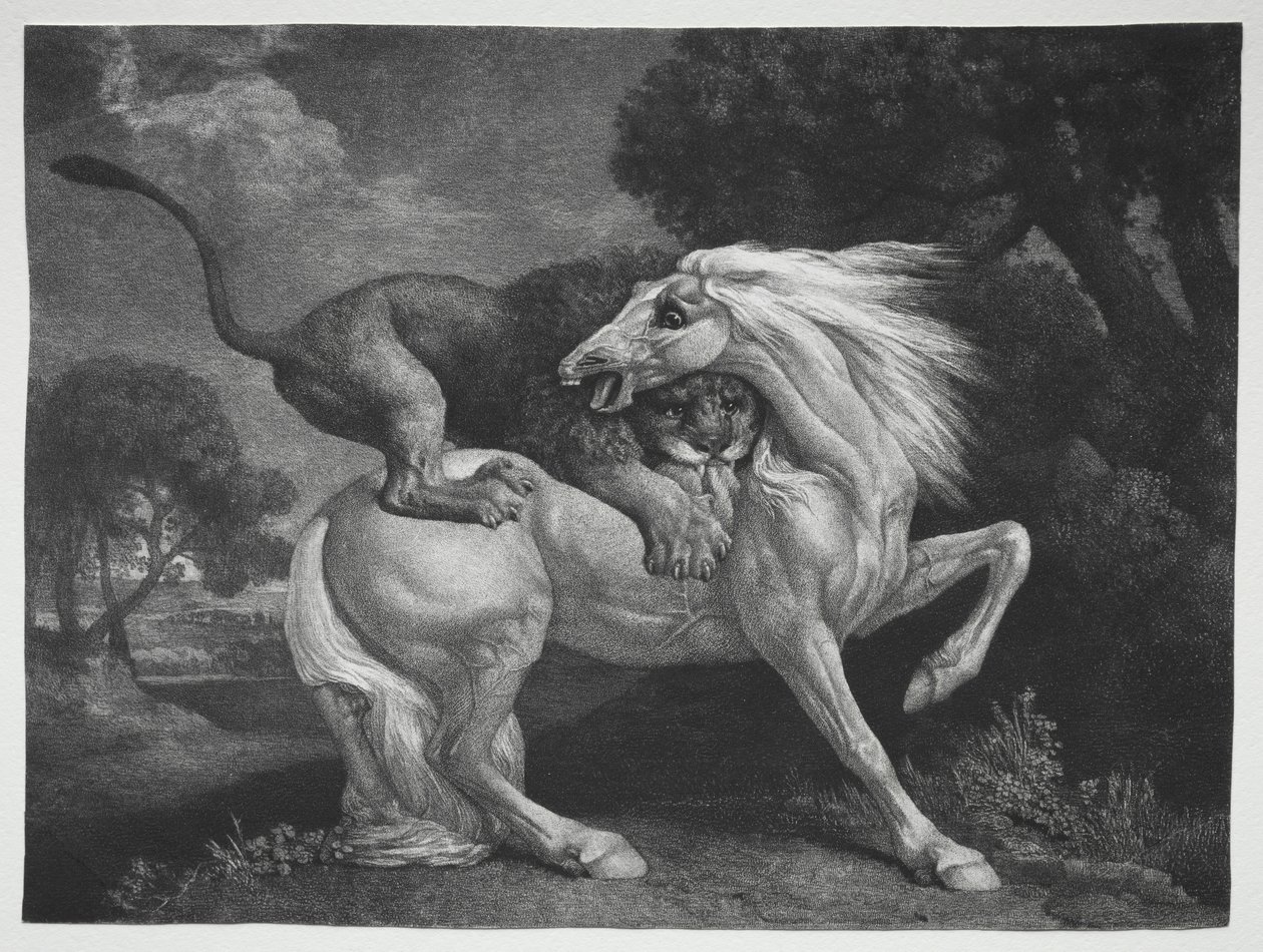 Um cavalo atacado por um leão, 1788. de George Stubbs