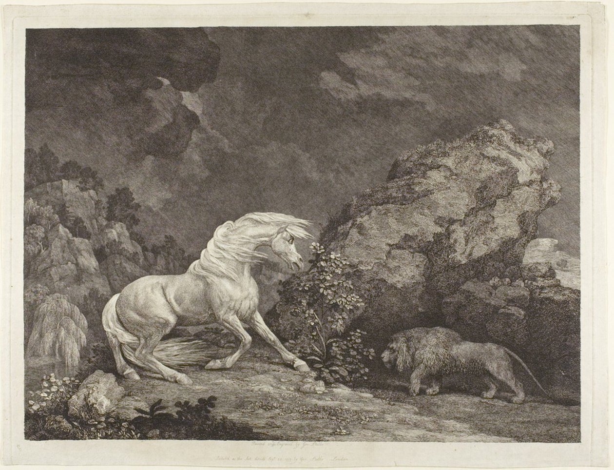 Um cavalo assustado por um leão de George Stubbs