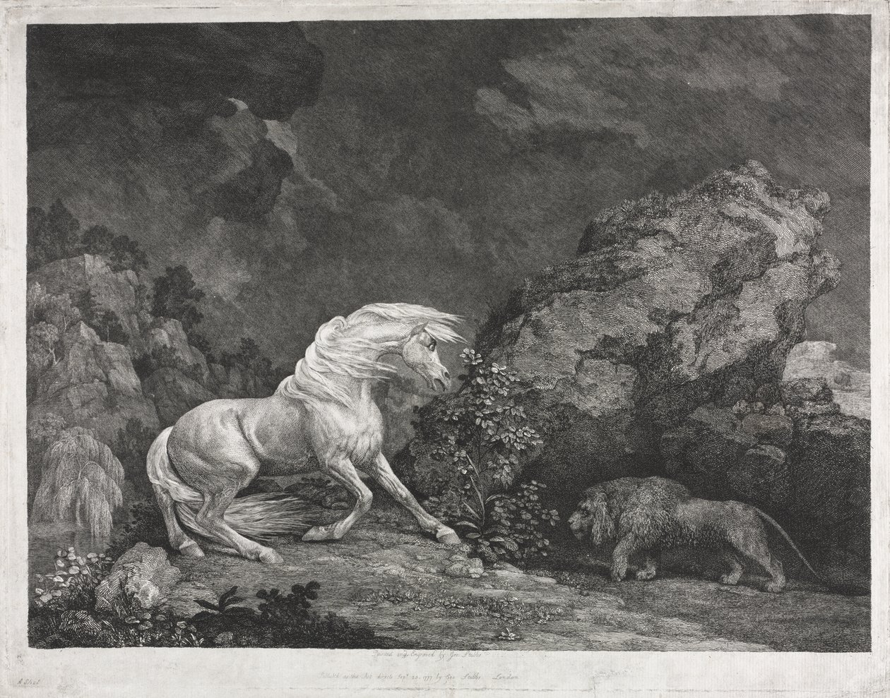 Um cavalo assustado por um leão de George Stubbs