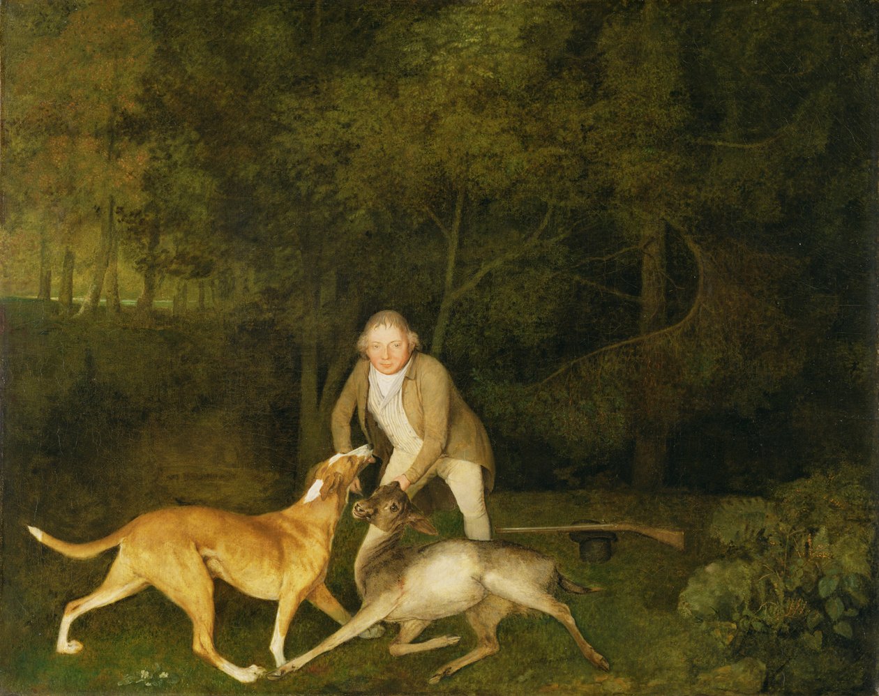 Freeman, o guarda-caça do conde de Clarendon, com uma corça e um cão morrendo de George Stubbs