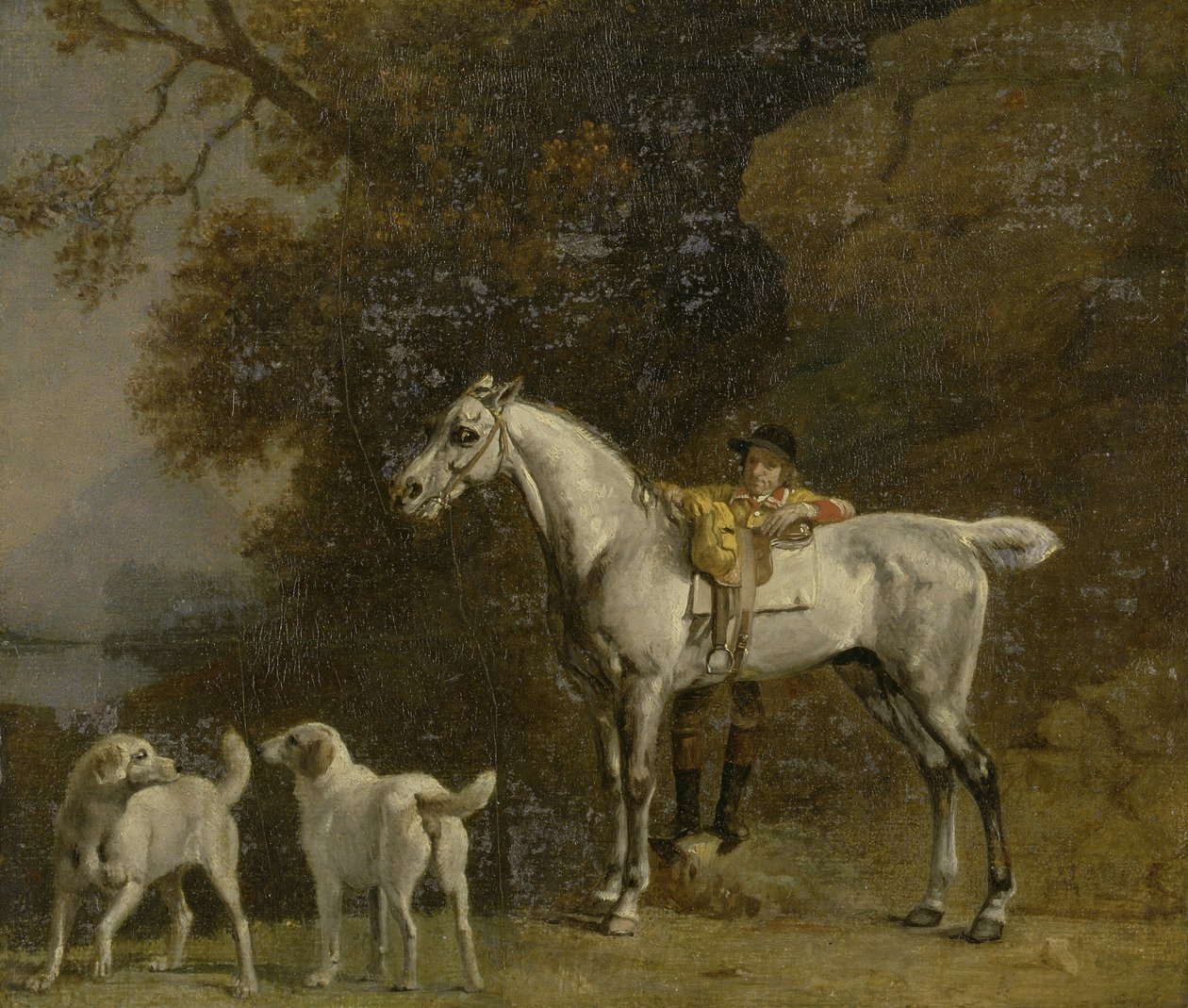 Huntsman com um Grey Hunter e dois Foxhounds: detalhes da foto de Goodwood &39;Hunting&39; de George Stubbs