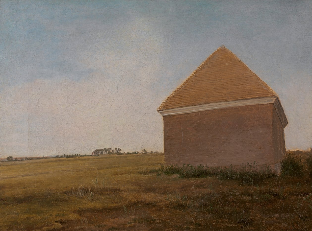 Newmarket Heath, com os estábulos do Rei a esfregar a casa no final do Curso Beacon de George Stubbs