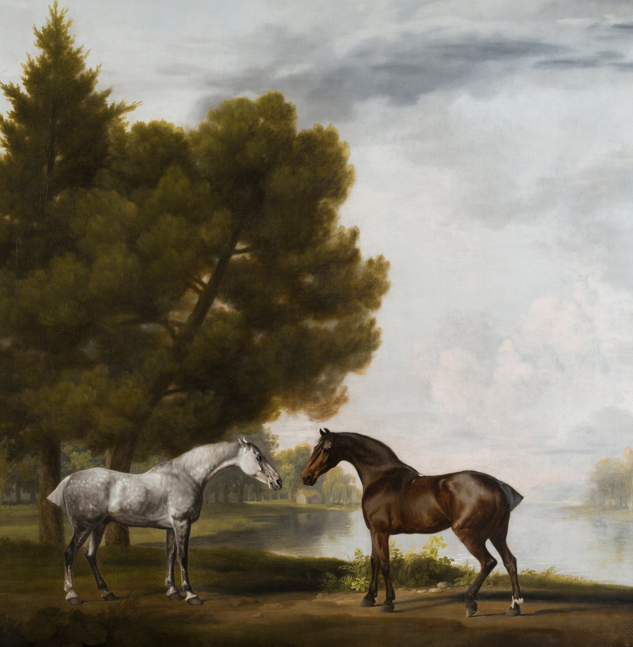 Dois cavalos em comunhão numa paisagem, c.1765-80 (óleo sobre tela) de George Stubbs