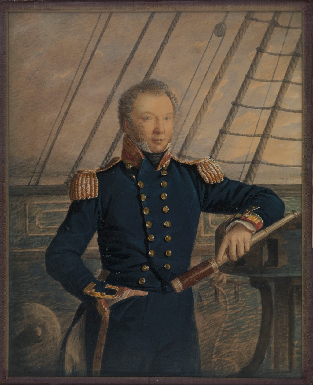 Retrato do Capitão William Hewett, c.1840 (aguarela, madeira, vidro) de George T. Gregory