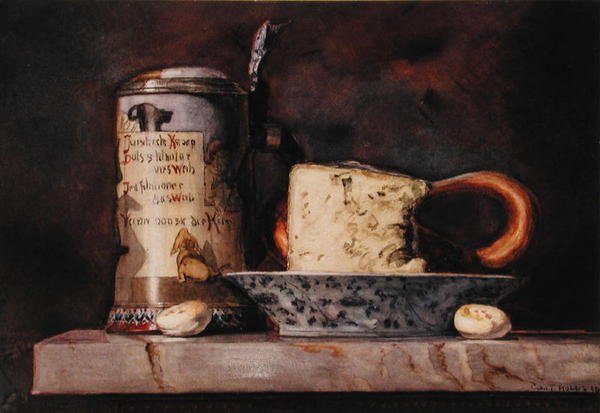 Natureza morta com Queijo e Stein de George Thompson Hobbs