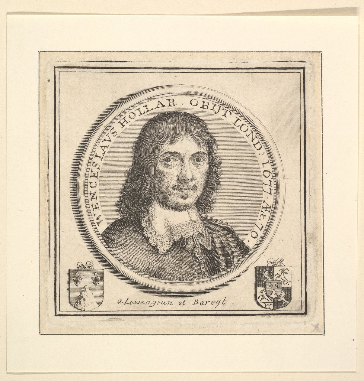 Busto de Hollar em um quadro circular publicado em Vertues, Description of the Works of the ..., 1745. de George Vertue