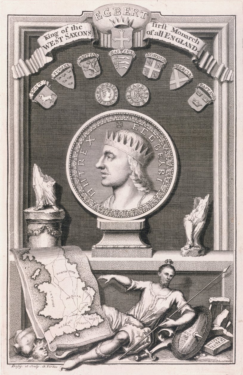 Egbert (d.839) Rei dos Saxões do Oeste, Primeiro Monarca de toda a Inglaterra, gravado pelo artista (gravura) de George Vertue