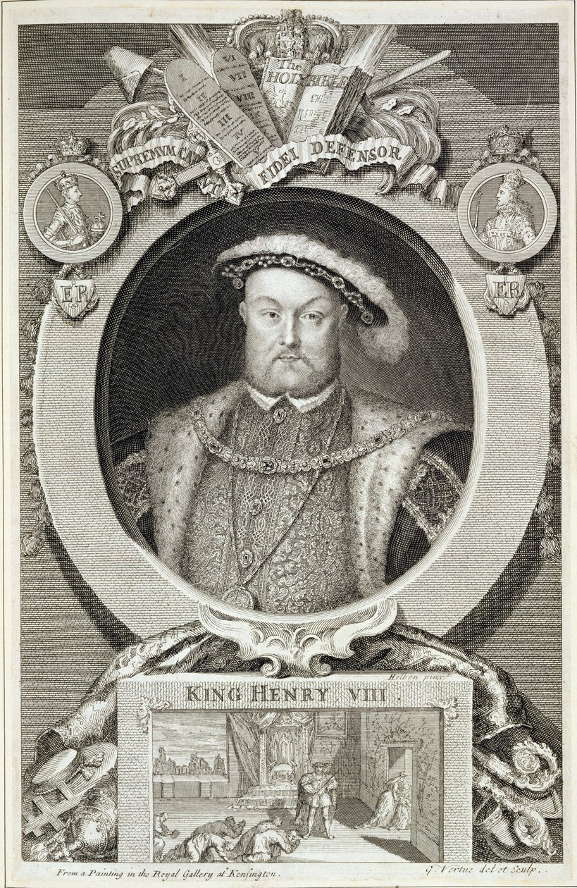 Henrique VIII (1491-1547), depois de uma pintura na Galeria Real de Kensington de George Vertue