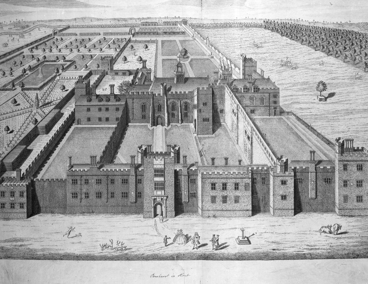 Penshurst Place, de "A História e Pesquisa Topográfica do Condado de Kent", de Edward Halstead, 1747 de George Vertue