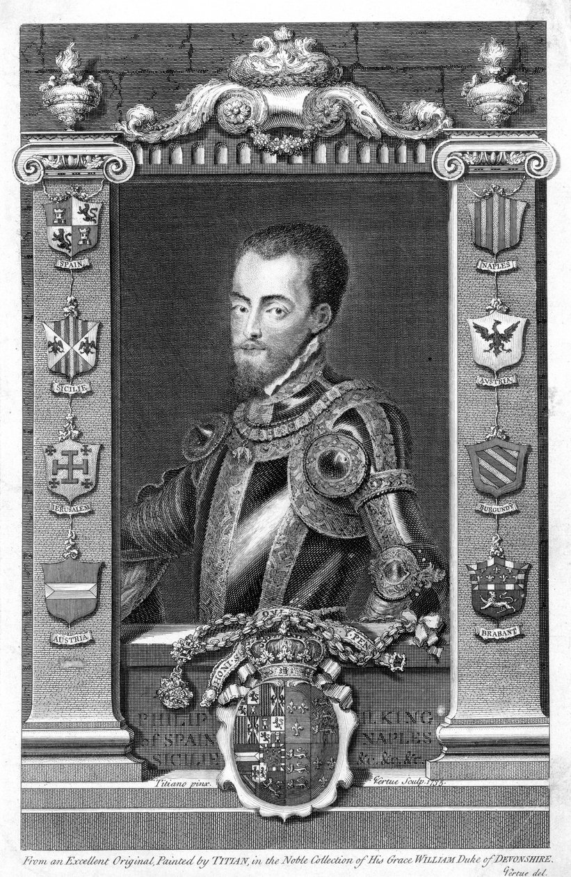 Filipe II, rei da Espanha, século XVI, 1735 de George Vertue