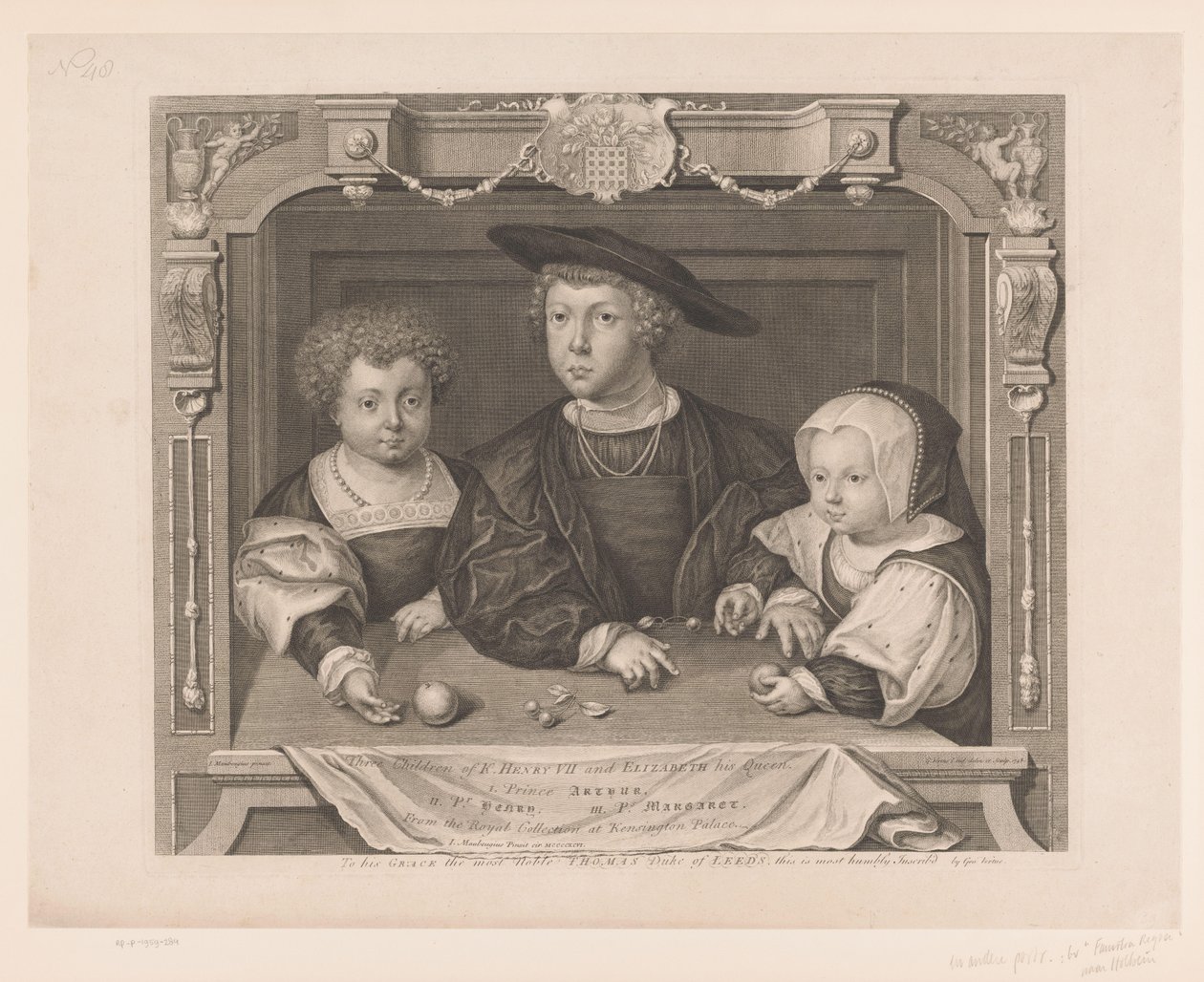 Portret van Dorothea, Johan en Christina van Denemarken
Três filhos de K. Henrique VII e Elizabeth, sua rainha. I. Príncipe Arthur, II. Pr. Henrique, III. Ps. Margaret (título sobre o objecto)
Portretten van de Tudors (título da série)
Retratos históric de George Vertue
