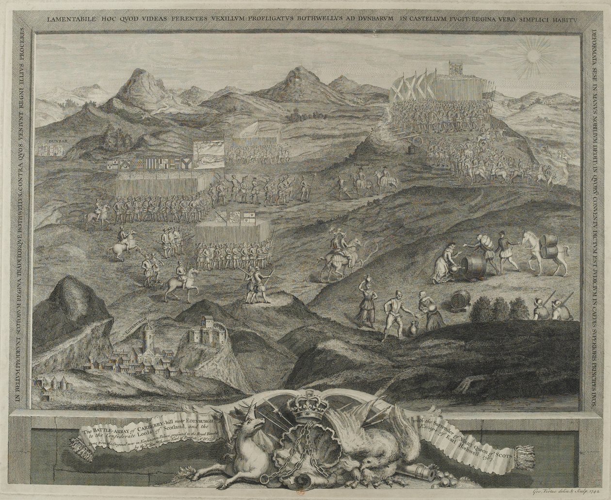 A matriz de batalha de Carberry Hill, perto de Edimburgo em 1567, c.1738 de George Vertue