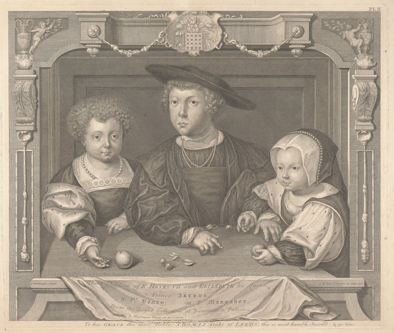 Três filhos de Henrique VII e Isabel Sua Rainha, o Príncipe Arthur, o Príncipe Henrique e a Princesa Margarida de George Vertue