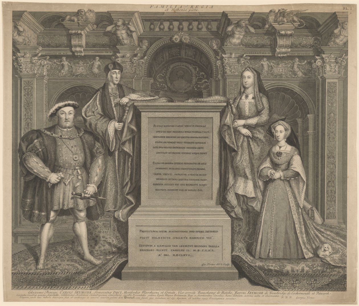 Henrique VII e a família de Henrique VIII no Palácio de Whitehall de George Vertue after Hans Holbein the Younger