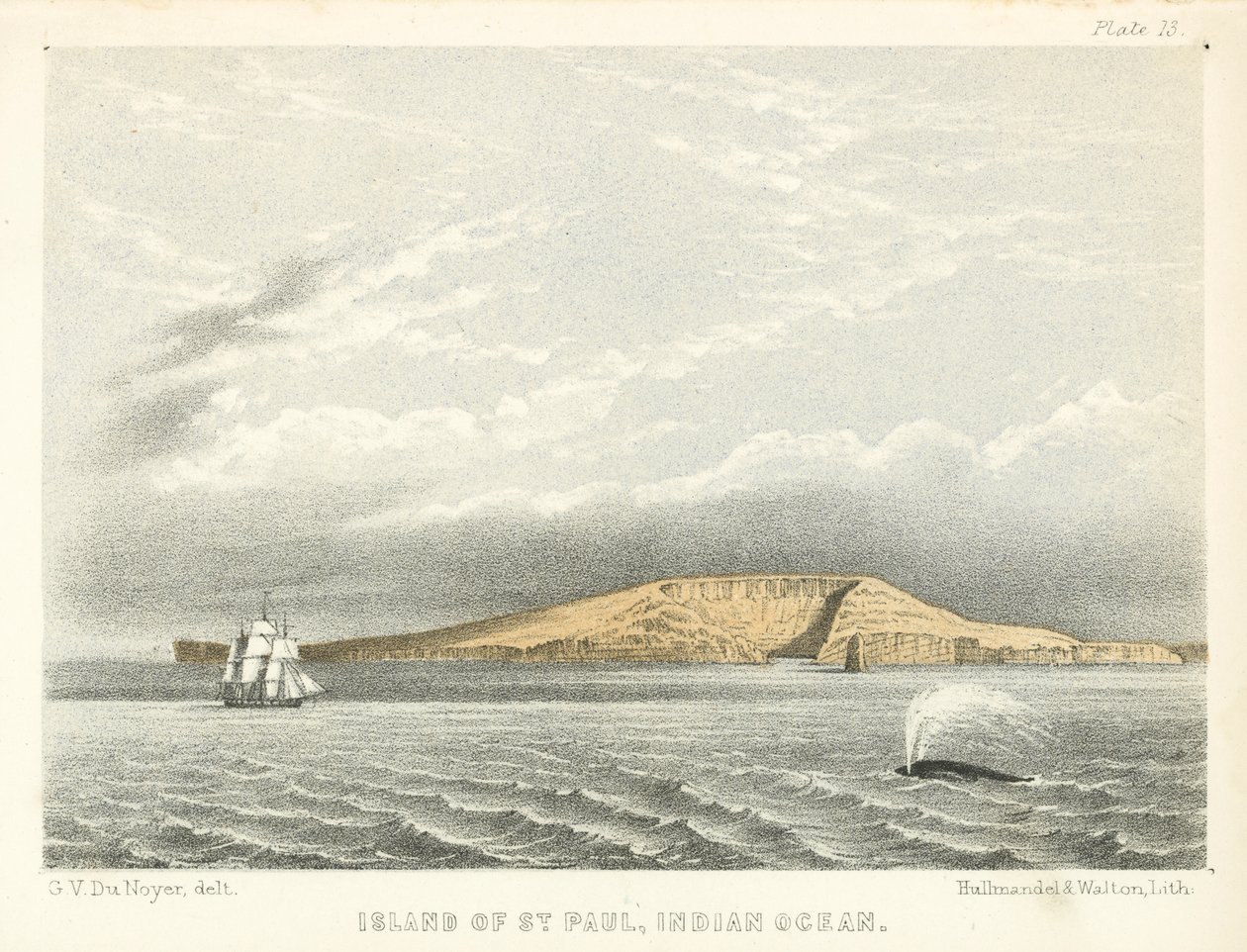 Ilha de São Paulo, Oceano Índico (gravura a cores) de George Victor Du Noyer