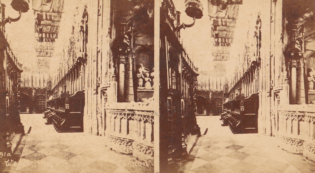 Grupo de 5 vistas estereografadas da Abadia de Westminster, Londres, Inglaterra, 1850s-1910s. de George W Griffith