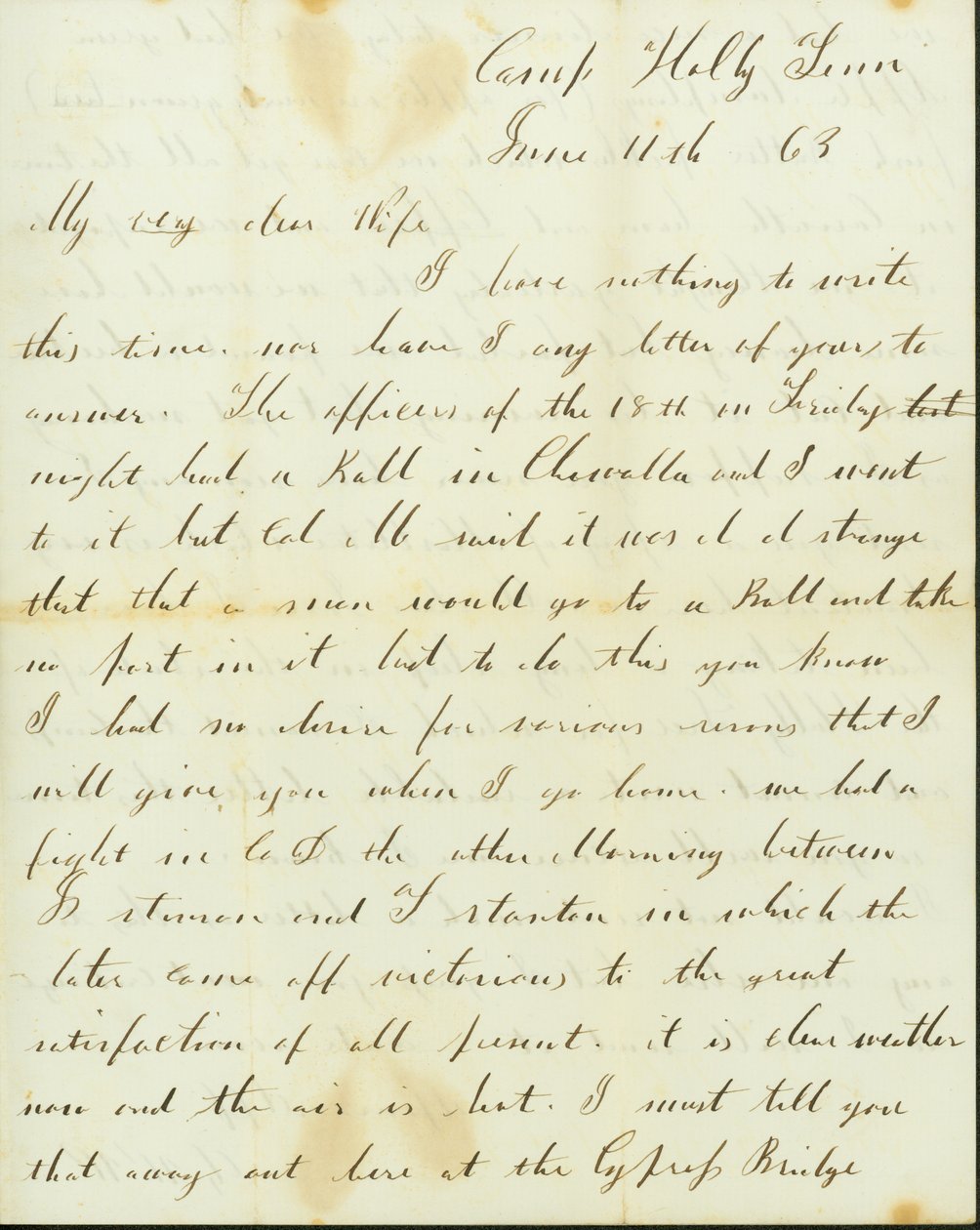 Carta de George Wyckoff, Camp Holly, Tennessee, a Josephine, 11 de junho de 1863 de George W. Wyckoff