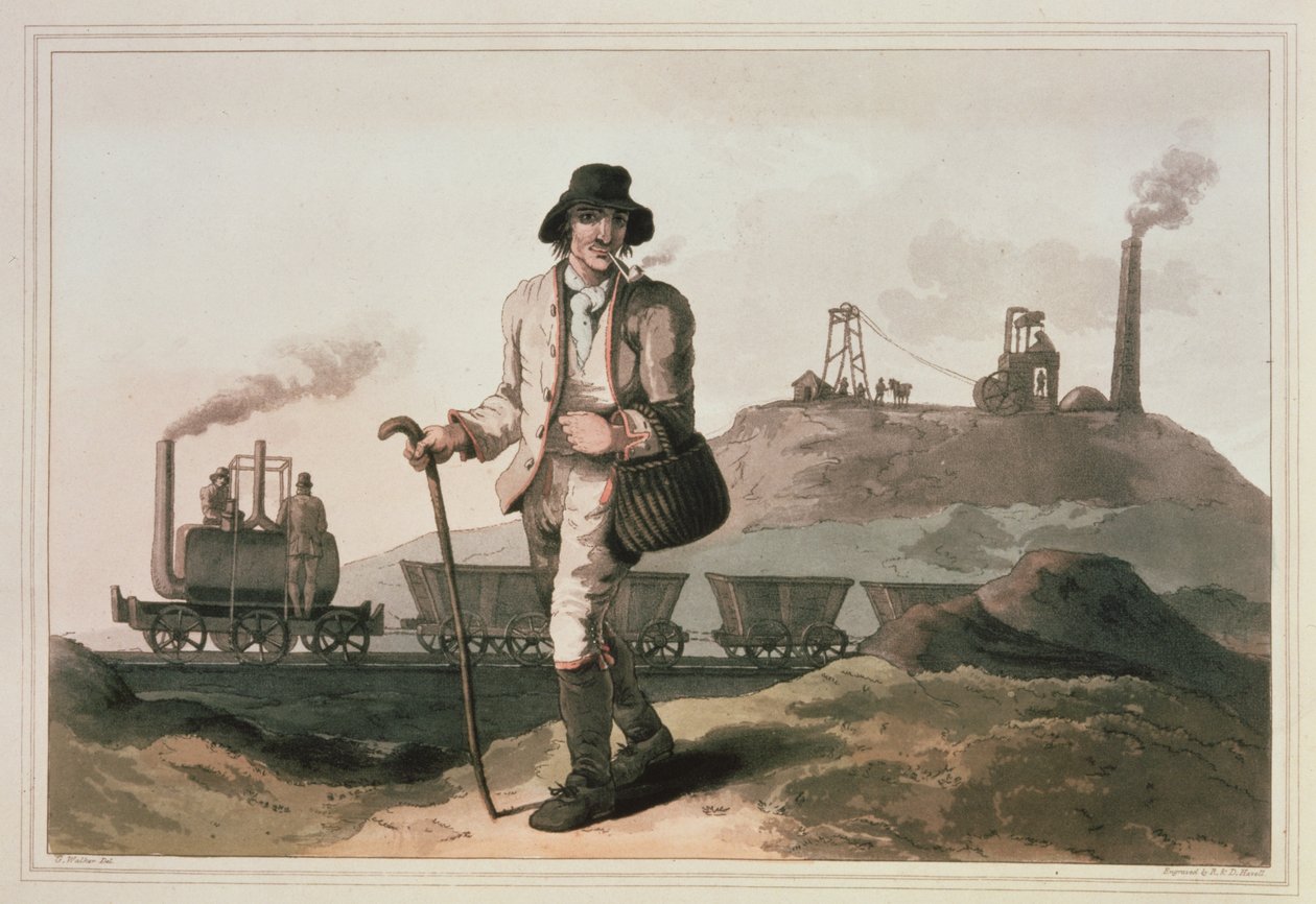 Locomotiva de Blenkinsop na mina de Middleton perto de Leeds, gravada por Robert e Daniel Havell, 1814 de George Walker