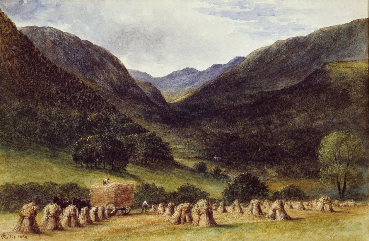 Tempo de colheita, Lago Crafnant, Gales do Norte, 1869 de George Augustus Wallis